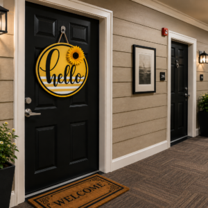 Hello Sunflower Wooden Door Sign