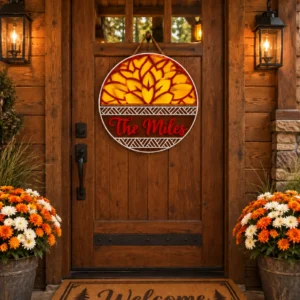 Beautiful Personalized Sunflower Family Wooden Door Sign.